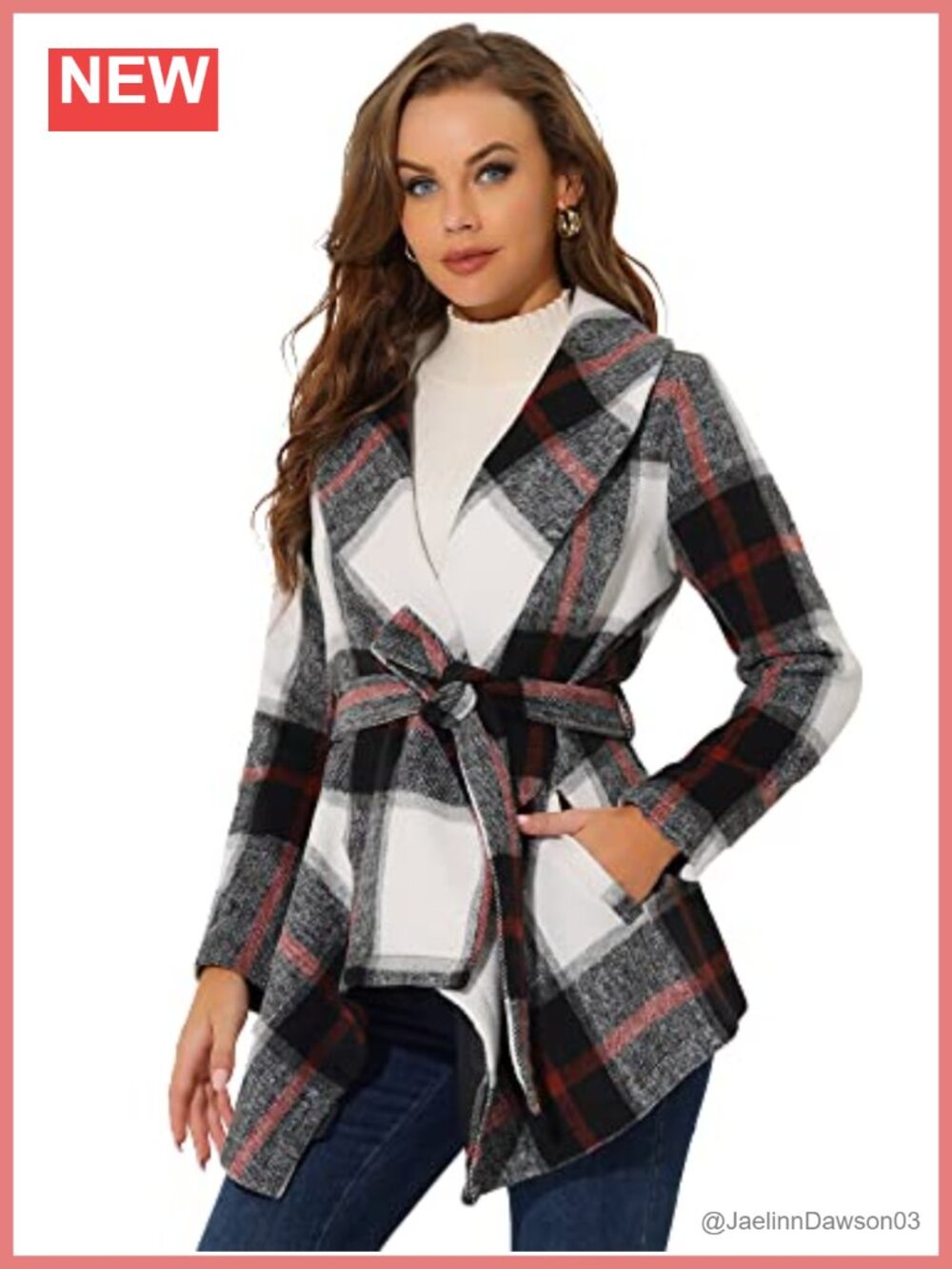 Allegra K Women Plaid Turn Down Collar Asymmetric Hem Wrap Coat